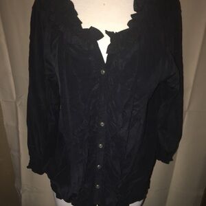 Joie Silk Ruffle Snap Front‎ Blouse Black Size Medium